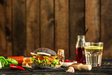 burgers on a slate plate  - fast food (sandwich) - cuisine.  Food background