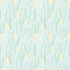 Hand drawn pattern with decorative floral ornament. Stylized colorful branches. Summer spring background, nature collection. Vector illustration