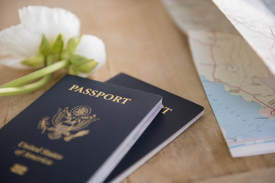 Passports on table