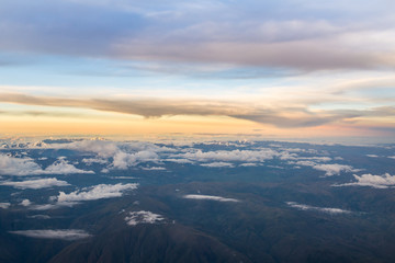 Aerial view of snowy Andes mountains near Cusco, in Peru