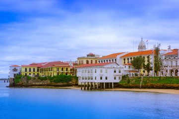 Beautiful landscape of buildings of Casco Viejo, the historic district completed and settled in 1673. It was designated a World Heritage Site in 1997