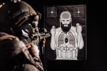 Army special unit headed to the shooting range target. army, military and people concept