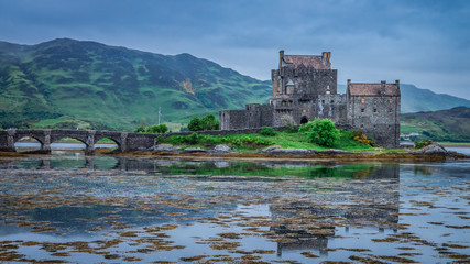 Cloudy sunset at Eilean Donan Castle, Scotland