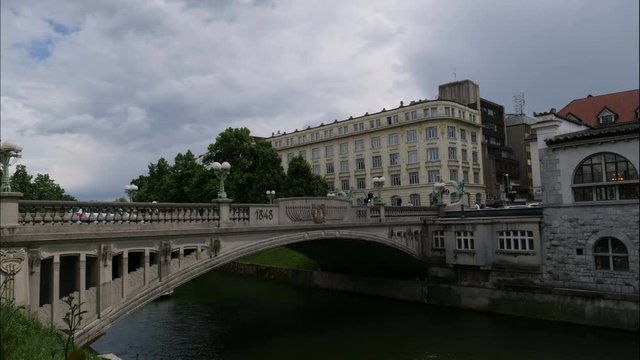 Time lapse at the The Dragon Bridge in Ljubljana, Slovenia