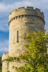 The conical stone tower of the castle.