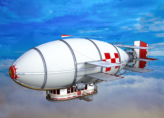  3D Illustration of steampunk airship flying in clouds © rick