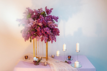 composition of lilac flowers on the table