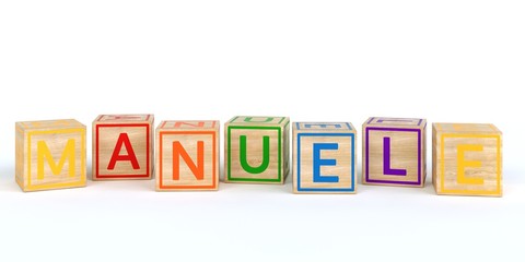 The name manuele written with Isolated wooden toy cubes