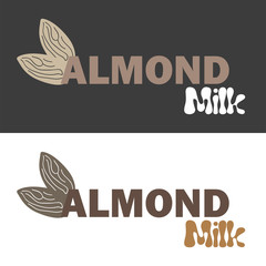 Vector illustration with almond milk. Lactose free vector concept - logo, label for design