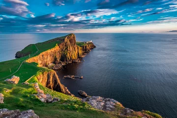 Fototapete Nordeuropa Wonderful sunset at the Neist point lighthouse in Scotland