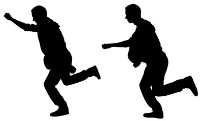 Silhouettes of people running isolated on white