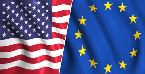 US flag vs EU flag symbol of tradewar © Martin