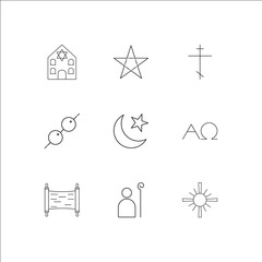 Religion outline vector icons set