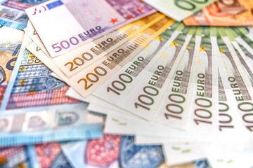 Obraz premium Euro Money Banknotes, pile of paper euro banknotes