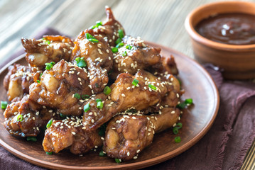 Chicken teriyaki wings with barbecue sauce