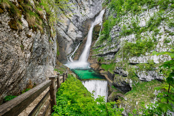 Savica waterfall at Lake Bohinj in Slovenia, Julian Alps