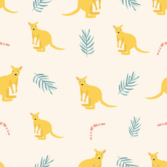 Fototapeta premium Seamless pattern with kangaroos and leaves