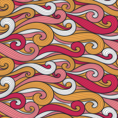 Abstract colorful curly lines seamless patterns set. Waves and curls vector illustration. Bright colorful seamlessly tiling background collection.