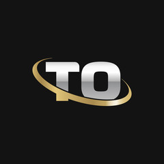 Initial letter TO, overlapping swoosh ring logo, silver gold color on black background