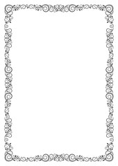 Rectangular black ornate frame. Decorative corners. For cards, advertisements, page decoration.