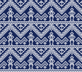 Seamless geometric ethnic pattern. Navy blue and white colors. Philippine style. 