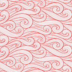 Abstract colorful curly lines seamless patterns set. Waves and curls vector illustration. Bright colorful seamlessly tiling background collection.