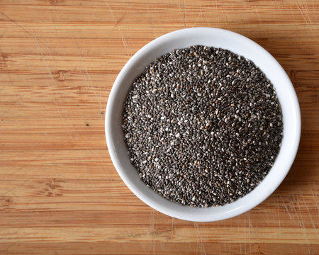 Black chia seeds with copy space