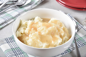 Mashed potatoes with turkey gravy