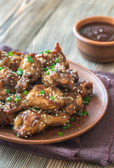 Chicken teriyaki wings with barbecue sauce