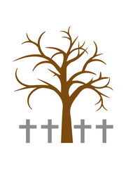 friedhof kreuze tot sterben beerdigung baum winter herbst äste kahl pflanze natur design cool clipart