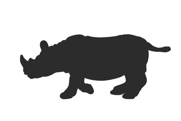 Fototapeta na wymiar Black silhouette of rhinoceros isolated on white background.