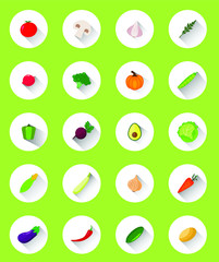 Vegetables flat icons with shadow