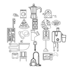 Rooming house icons set. Outline set of 25 rooming house vector icons for web isolated on white background