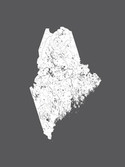 Map of Maine with lakes and rivers.