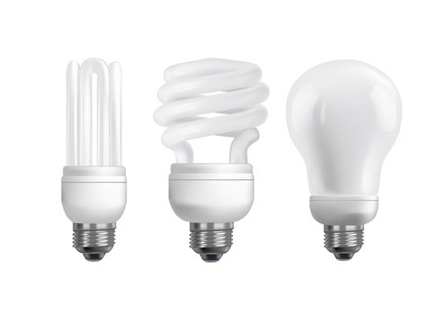 Set of 3 energy saving bulbs on white background