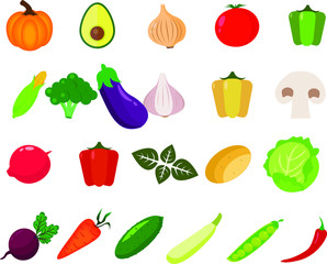  Vegetables icons set . Collection farm product for restaurant menu, market label.