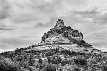Black and white view of Munds Mountain, Coconino National Forest in Sedona, Arizona.