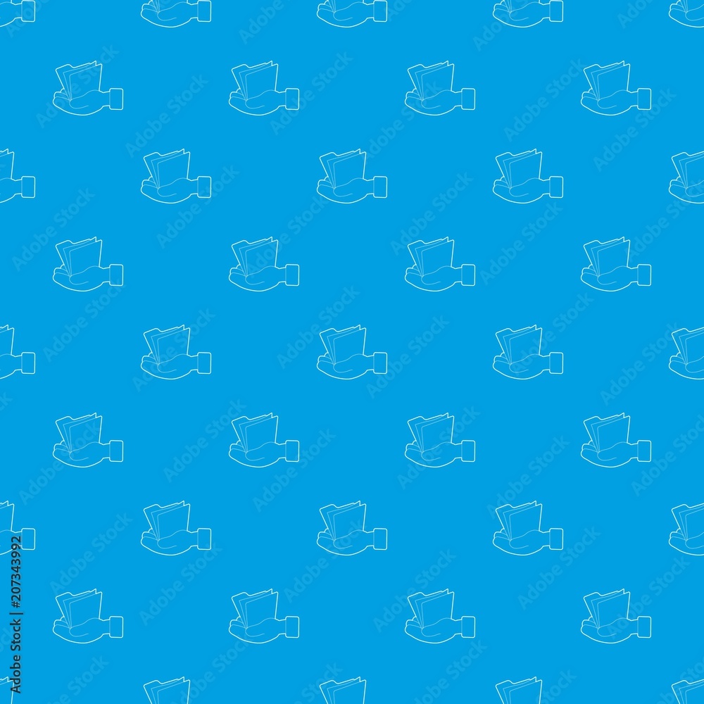 Poster hand holding file folder pattern vector seamless blue repeat for any use