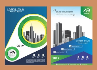 modern cover, brochure, layout for annual report with city background