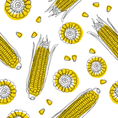 Gardinen Küche Muster  Corn color seamless pattern. Hand drawn vector seamless pattern in doodle style. Continuous line drawing.  © jullyromas