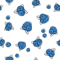 Blueberry seamless pattern. Seamless vector background. Good for backgrounds, packaging, textile and various other designs. Hand drawn vector seamless pattern in doodle style. Continuous line drawing.