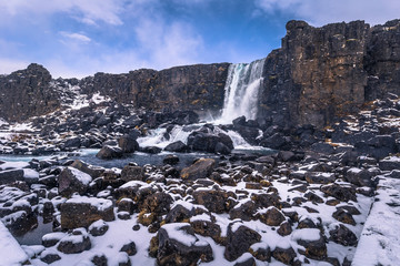Oxararfoss - May 03, 2018: The Oxararfoss waterfall, Iceland