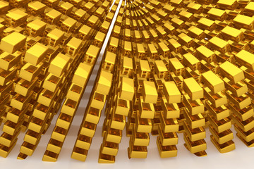 Gold bars or bricks, floating around, modern style background or texture. Business, illustration, flying & abstract.