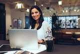 Portrait of smiling businesswoman sitting in office