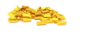 Bunch or pile of gold bars or brick, modern style background or texture. Graphic, backdrop, repeat & pattern.