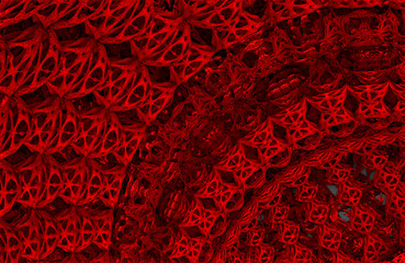 3D Fractal - Scarlet Openwork Whirligig Construct from Another World - 3D Rendering Background
