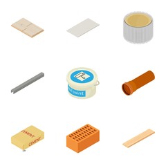 Construction material icons set. Cartoon set of 9 construction material vector icons for web isolated on white background