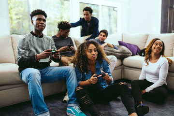 Friends playing video games