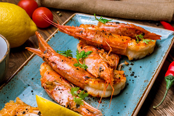 Tiger prawns on the grill