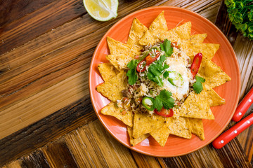 Mexican nachos chips with sauces